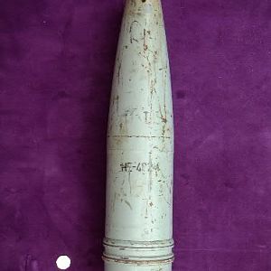 130 mm High exlosive shell of Russian manufacture with a 2"  12 tpi Unified standard Fuze threa