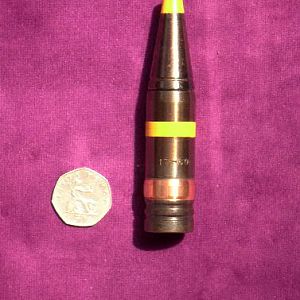 23 MM Experimental Armour Piercing Incendiary Tracer round with de-coppering additive.(yellow band)