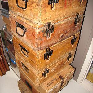 Some german wood boxes. 7,92mm, 9mm, egg grenades osv...