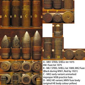 U.S.1pdr,37x92&94
A - MK1 STEEL SHELL lot 1075
Mk1 fuze lot 1075
B - Mk1 STEEL SHELL lot 1089