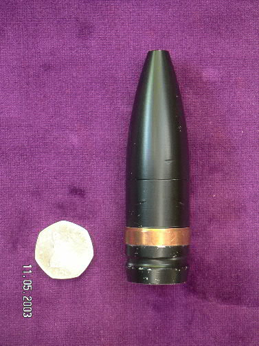 30 MM ADEN aircraft revolver gun round Armour Piercing (AP) with Tungsten core.