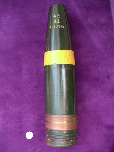 4.5" in Naval High Explosive projectile-2" inch 14 Teeth Per Inch thread Fuze fitting.