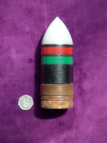 57 MM Armour Piercing Soft Nose Tracer Experimental shot (APSN-T)
This item has a Nylon type drivin