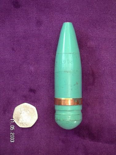 Early 30 MM ADEN practice-the light blue projectiles contained a steel "Slug" that would p