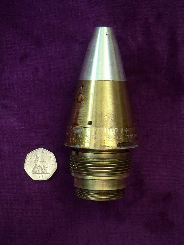 M 502 Fuze for artillery use with 2" in 14 Teeth Per Inch thread.
Booster missing.