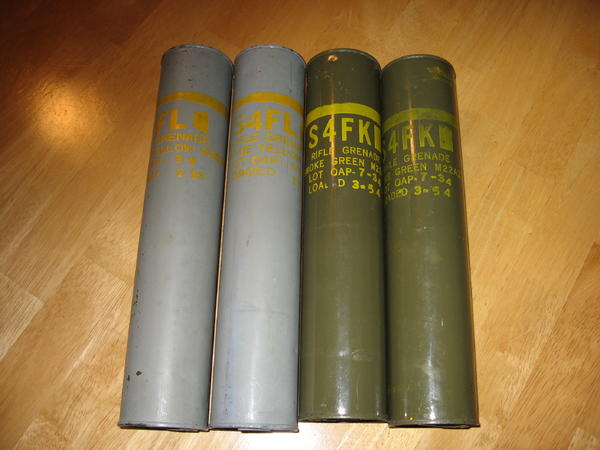 M22 yellow and green smoke grenades