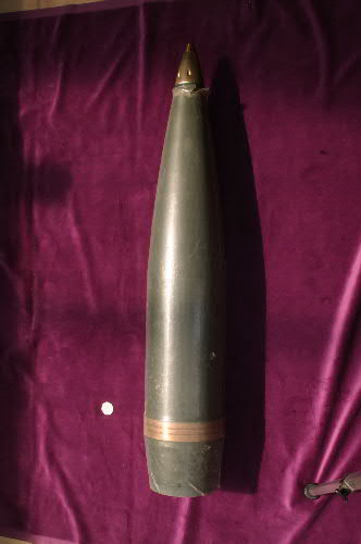 Shrink wrapped 155 mm Field Howitzer 70 (FH70) High Explosive projectile shrink wrapped for "pr