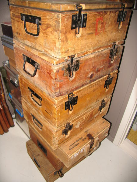 Some german wood boxes. 7,92mm, 9mm, egg grenades osv...