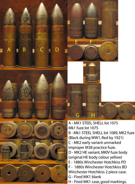 U.S.1pdr,37x92&94
A - MK1 STEEL SHELL lot 1075
Mk1 fuze lot 1075
B - Mk1 STEEL SHELL lot 1089